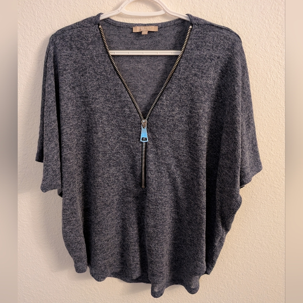 Joan Vass Charcoal Zippered Women's Blouse